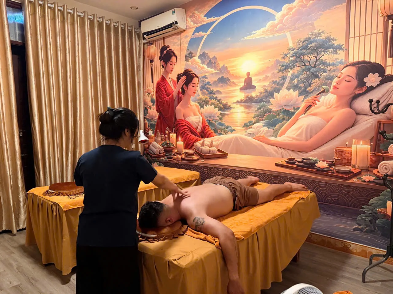 Nhân viên Yến Anh thực hiện massage body cho khách tại trung tâm